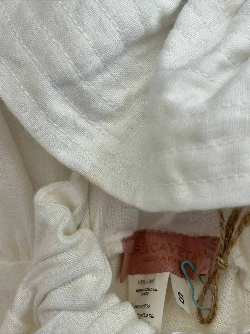 NWT Maria Cayetana Luxury Hand made in Mexico White Linen Maxi Dress - Picture 13 of 16